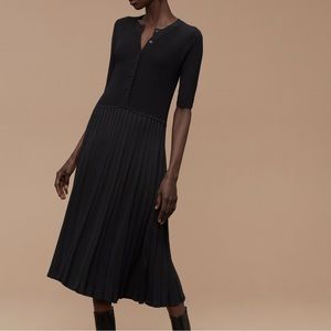 Wilfred Black Pleated Button-Front Midi Dress
